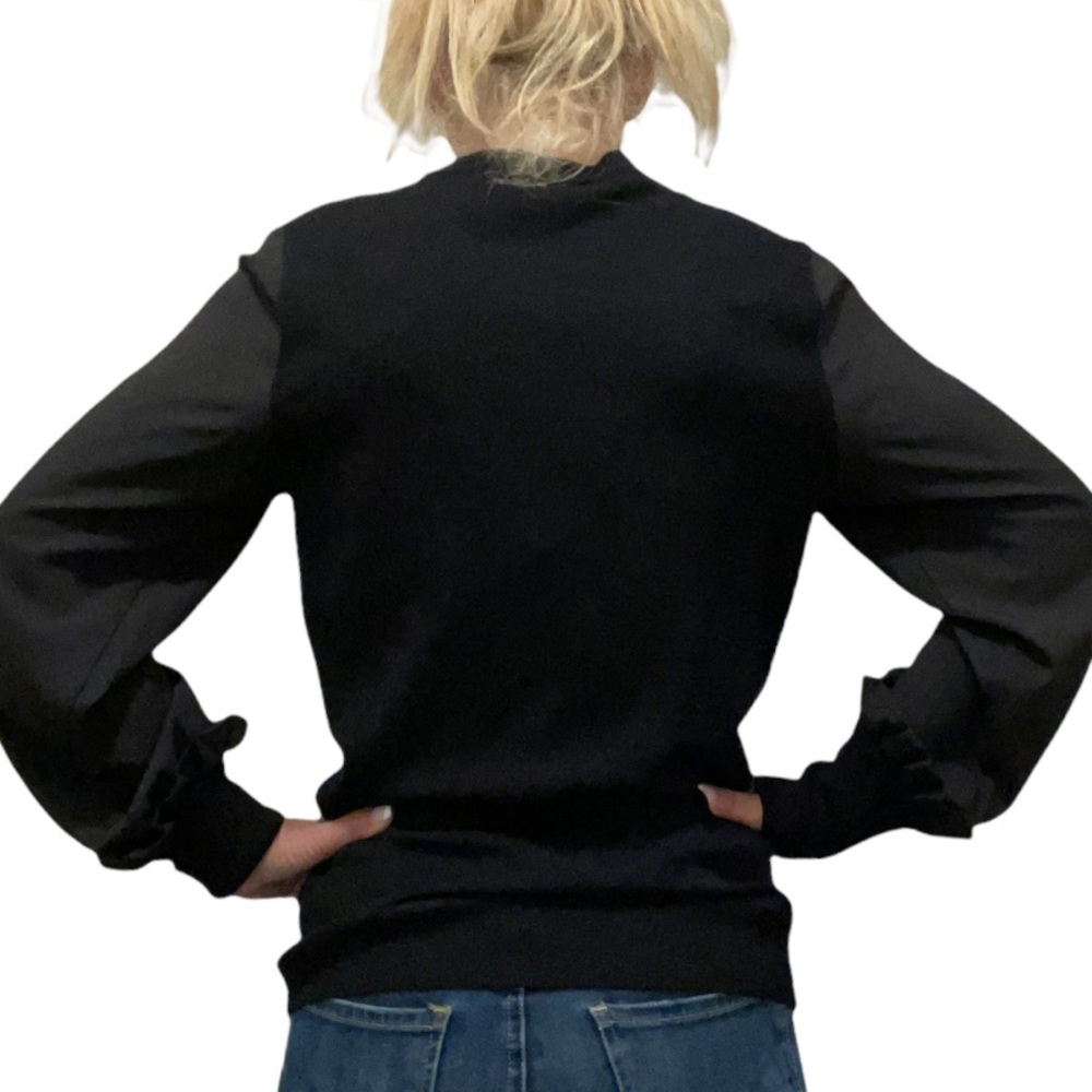 DKNY Black Sweater with Semi-Sheer Sleeve & Ruffle - Picture 3 of 8